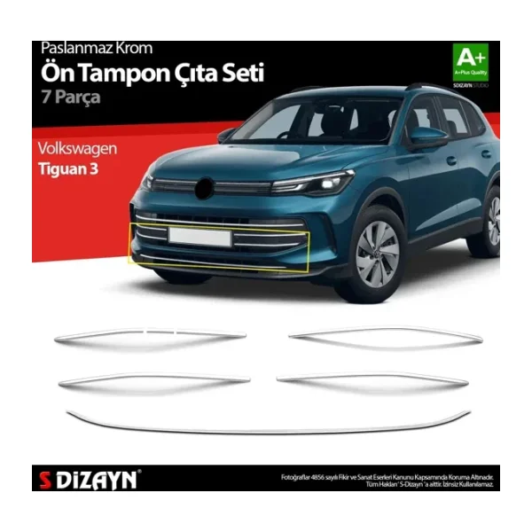 S-Dizayn Vw Tiguan 3 Krom Ön Tampon Çıta Seti 2024 Üzeri A+ Kalite