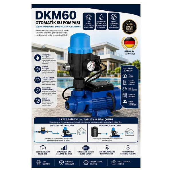 SCHUTZENGER Germany Qb Dkm60 Su Pompası 1 H Paket Hidrofor Otomatik Sistem Su Pompası