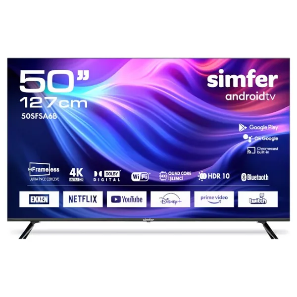 Simfer 50SFSA6B 4K Ultra HD 50" 127 Ekran Uydu Alıcılı Android Smart LED TV