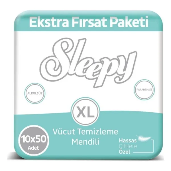 Sleepy Hassas Ciltlere Özel XL 50'li 10 Adet Vücut Temizleme Mendili