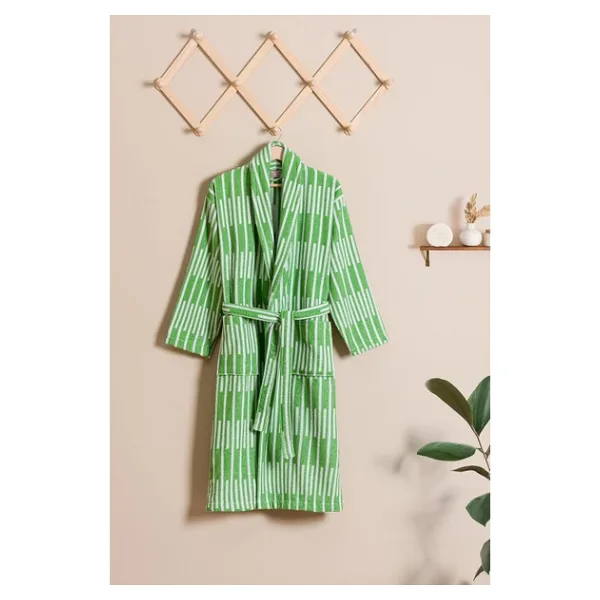 Soley Piano %100 Pamuk Jakarlı Unisex Bornoz - 3XL - Yeşil