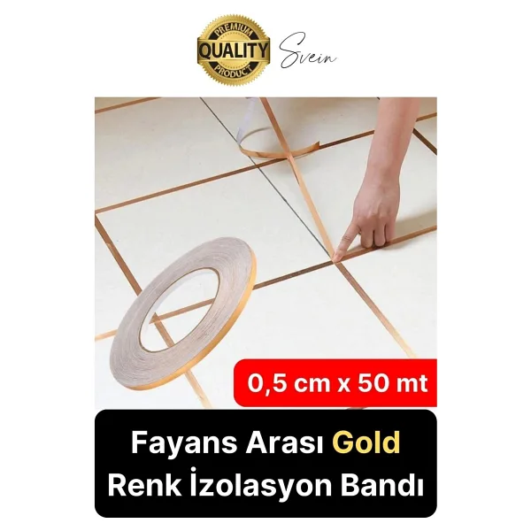 Svein Premium Kendinden Yapışkanlı Gold Sarı Renk Fayans Derz Arası Izolasyon Bandı Dekoratif Bant 0,5 cm