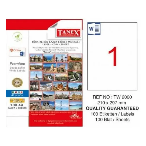 Tanex TW-2000 210x297 mm A4 Lazer Etiket