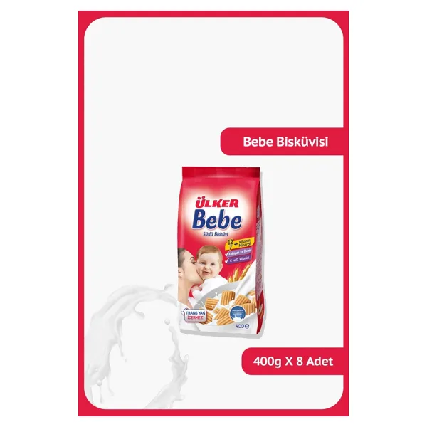 Ülker BEBE Sütlü Bisküvi- Trans Yağ İçermez - 400 gram - 8 Adet