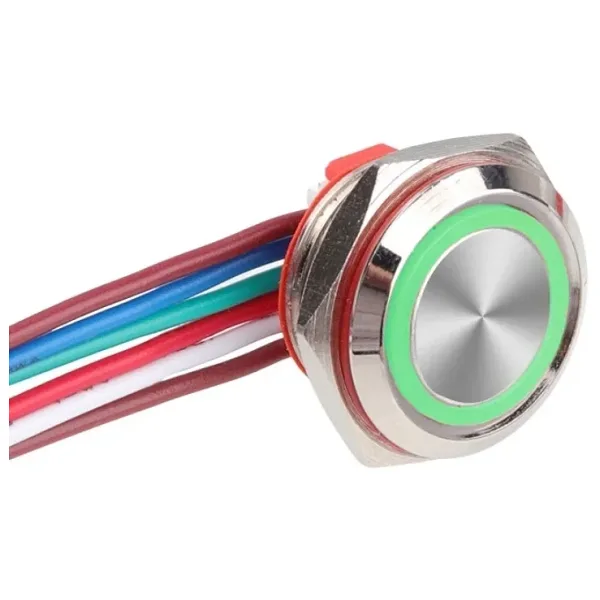 WD16C1-Wired-P1-E 16mm Düz Yaylı Yeşil Işıklı Metal Buton - Kablolu