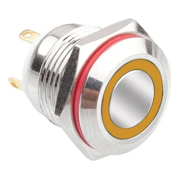 WD16H-P1-E 16mm Düz Yaylı Işıklı Metal Buton - Sarı