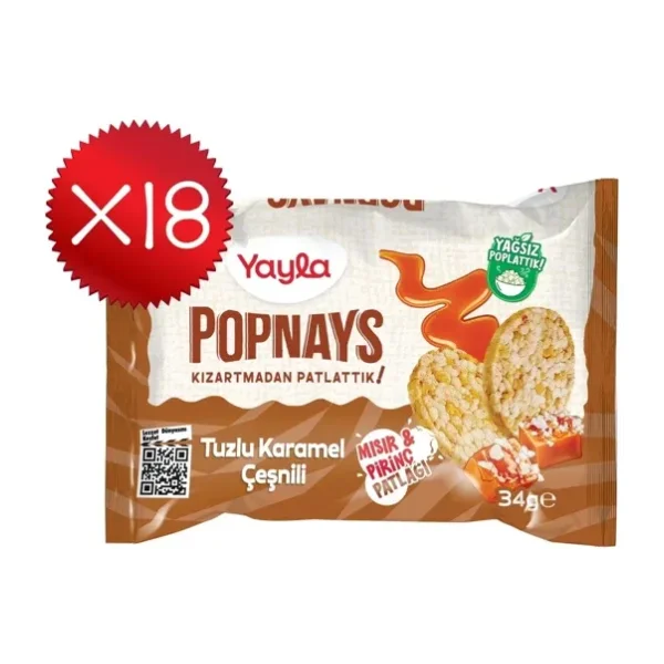 Yayla Popnays Tuzlu Karamel Çeşnili Mısır ve Pirinç Patlağı 34 g x18