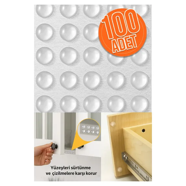 100'LÜ 10MM Yapışkanlı Şeffaf Silikon Ses Stoperi Dolap Çekmece Tamponu Koruyucu - 10Mm 100 Adet