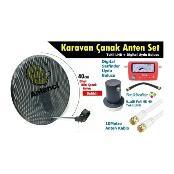 Antenci 40cm Delikli Karavan Çanak Anten Seti + Mag 6303 Dijital Uydu Bulucu