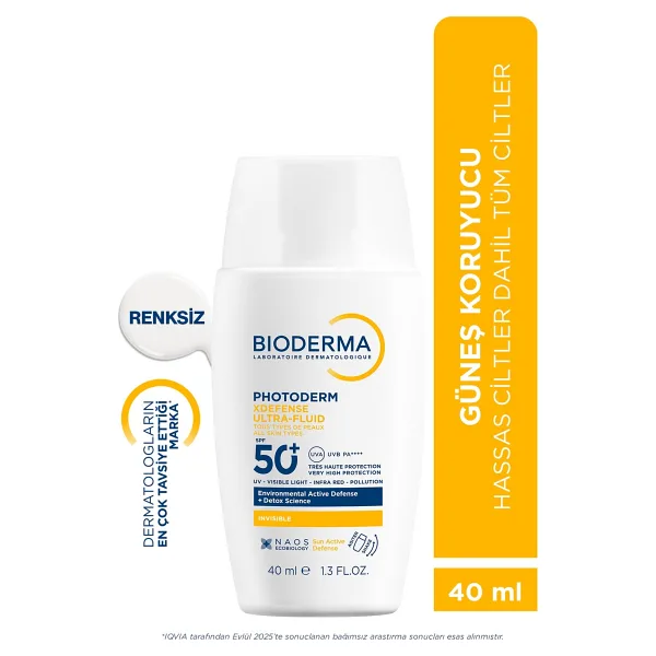 Bioderma Photoderm XDefense SPF50+ Hassas&Tüm Ciltler Yüksek Korumalı Akışkan Güneş Kremi Renksiz 40 ML