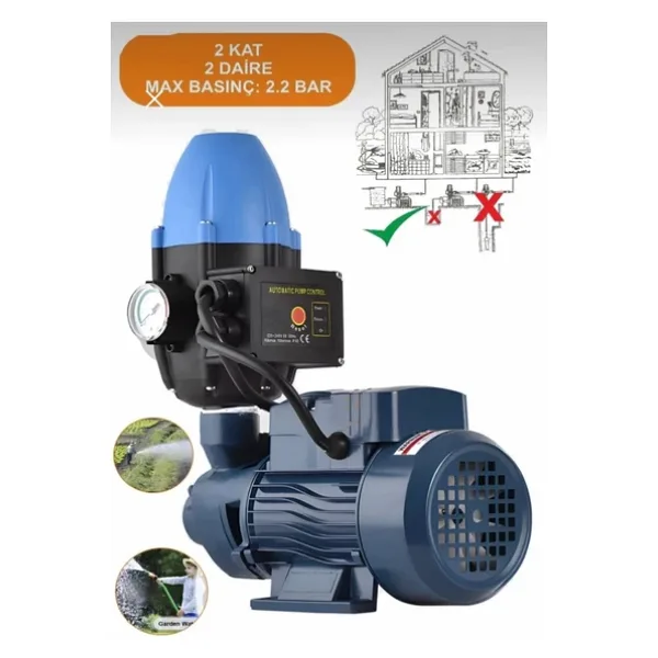 BÖHRER Qb60b 2 Kat 2 Daire 0.5 Hp Otomatik Musluk Aç Kapa Hidrofor Su Pompası Motoru Hidromat