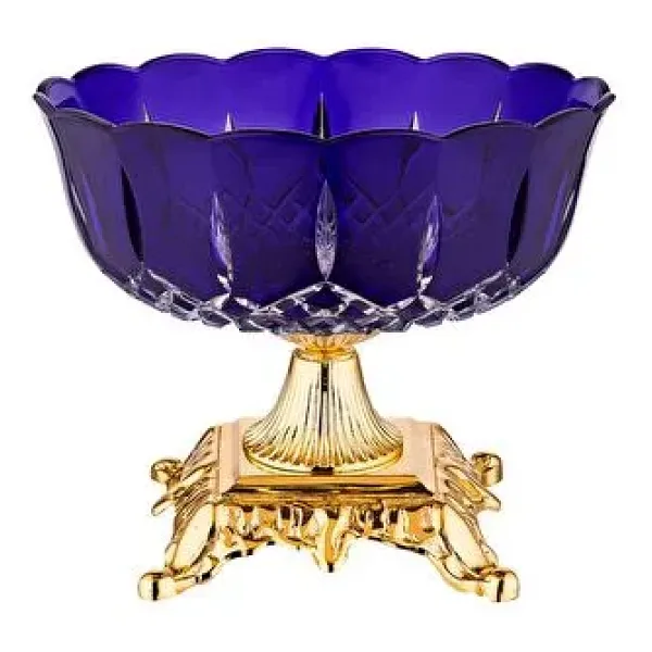 Decorium Cristalline Pirinç Kaplama 21,5 cm Ayaklı Dekoratif Mor Cam Meyvelik 9-03010003