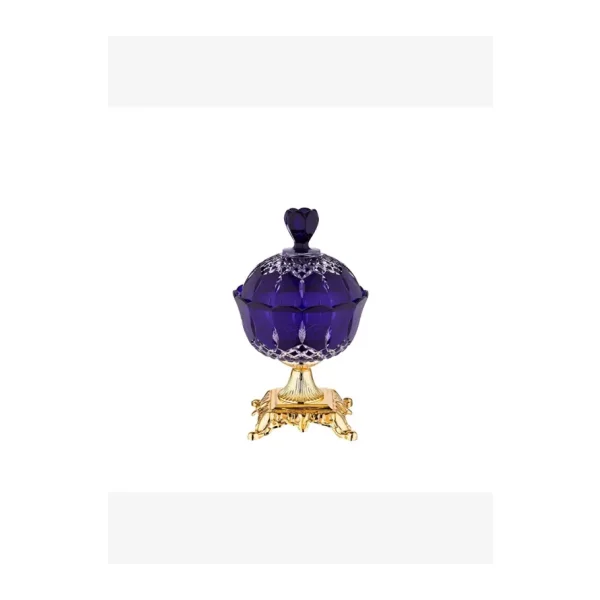 Decorium Cristalline Pirinç Kaplama 28 cm Ayaklı Dekoratif Mor Cam Şekerlik 9-03010002