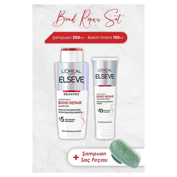 ELSEVE Bond Repair Şampuan 200 Ml, Bakım Kremi 150 ml Ve Şampuan Fırçası
