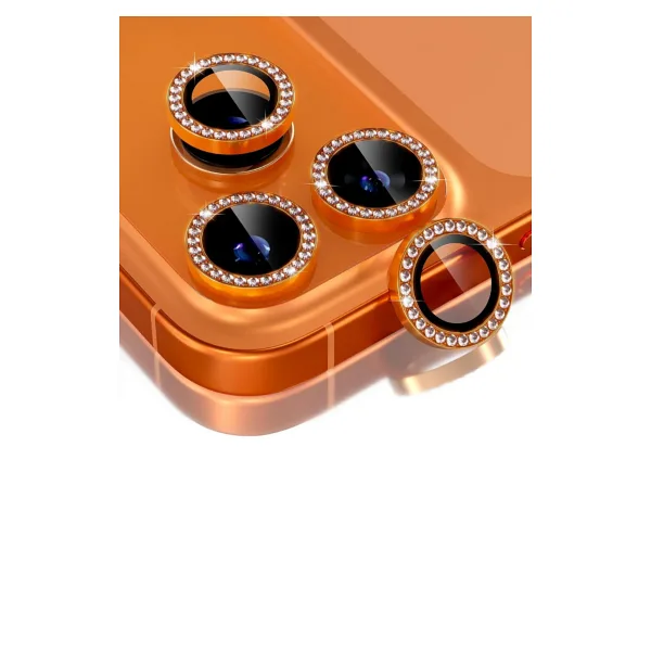 Evax (Taşlı) iPhone 17 Pro Max / 17 Pro Uyumlu Kozmik Turuncu Taşlı Çerçeveli Cam Kamera Lens Koruyucu