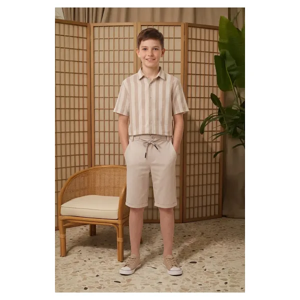 Fulla Moda Beli Bağlamalı Duble Paça Erkek Çocuk Kapri