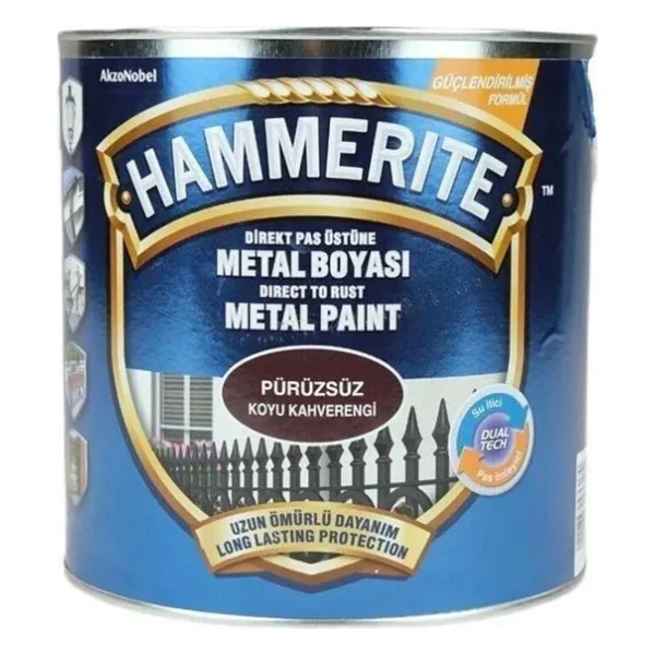 Hammerite Pas Üstü Metal Boyası Düz Koyu Kahverengi 0,75Lt