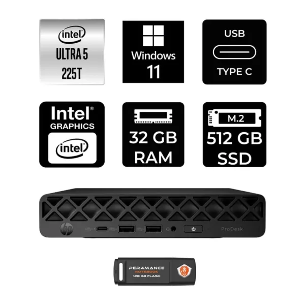 Hp Prodesk 4 Mini G1İ Intel Core Ultra 5 225T 32Gb 512Gb Ssd W11P Mini Masaüstü Bilgisayar
