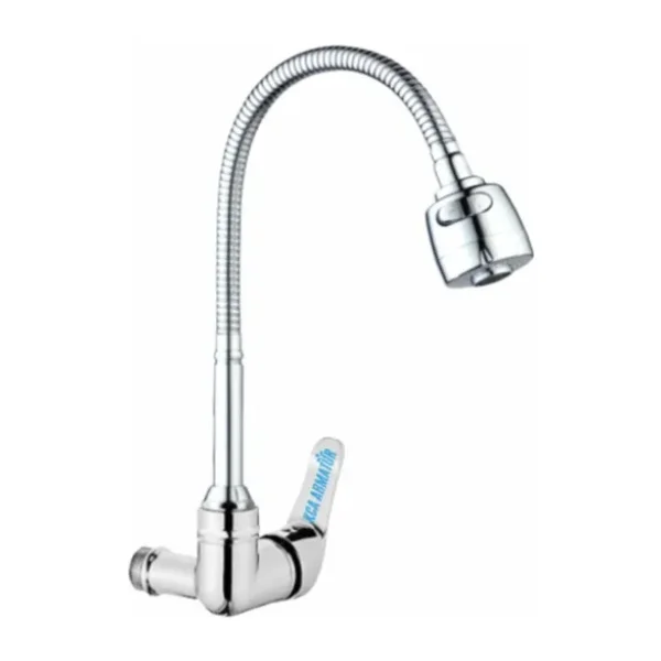 İksa Su Armatürleri Duvardan Tek Su Çıkışlı Krom 2 Fonksiyonlu Spiral Oynar Borulu Lavabo Mutfak Bataryası