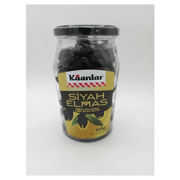 Kaanlar Doğal Salamura Yağlı Siyah Zeytin 'SİYAH ELMAS ' 450 Gr (201-230 ) xl