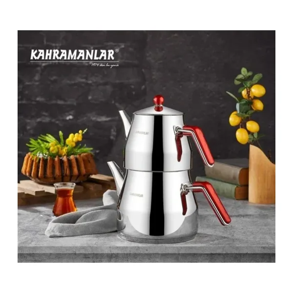 Kahramanlar Prizma Kırmızı Orta Boy Çelik Çaydanlık