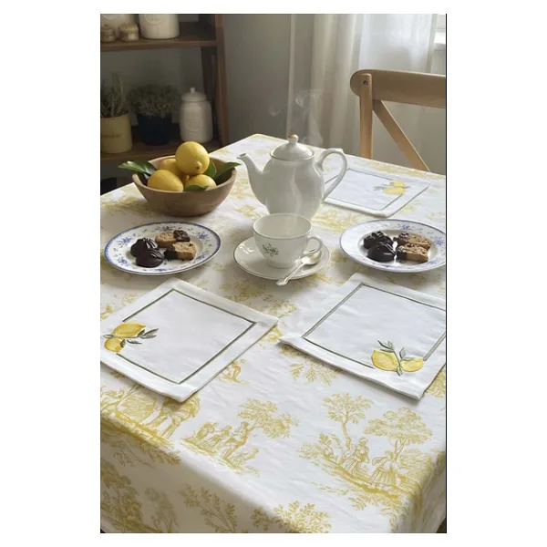 Limon Nakışlı 4'Lü Sunumluk Peçete, Kokteyl Peçetesi, Kahve Yanı Sunumluk, Bardak Altlığı