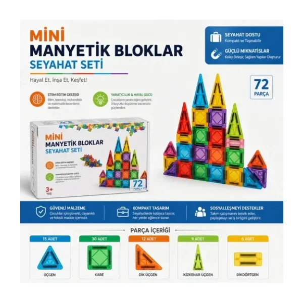 Magblock Mini Manyetik Bloklar - Seyahat Seti 72 Parça