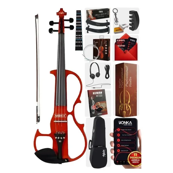 Midex RCZ-606RD Elektro Keman Seti Red (Kulaklık Kablo Tuner Yastık)