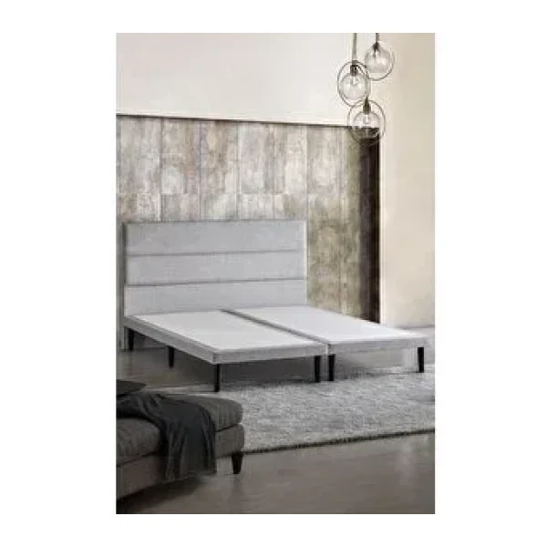 Niron Slim Baza Ve Baslik Takimi 160X200 Cift Kisilik Gri Kumas Kapli Metal Karyola Ve Baslik Seti