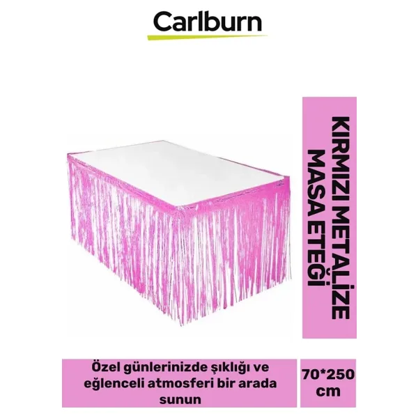 Özel Üretim Püsküllü Işıltılı Doğum Günü Cinsiyet Parti Eğlence 70x250 cm Metalize Masa Eteği Pembe