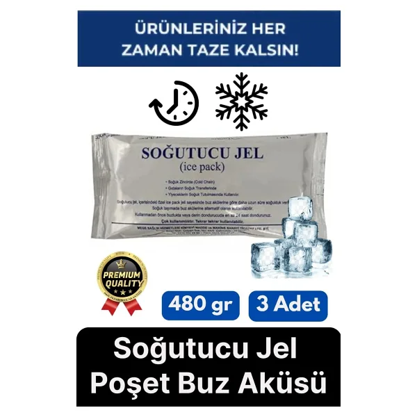 Premium Dayanıklı Güvenli Malzeme Yolculuk Seyahat Yiyecek Soğutucu Jel Poşet Buz Aküsü 480gr 3 Adet