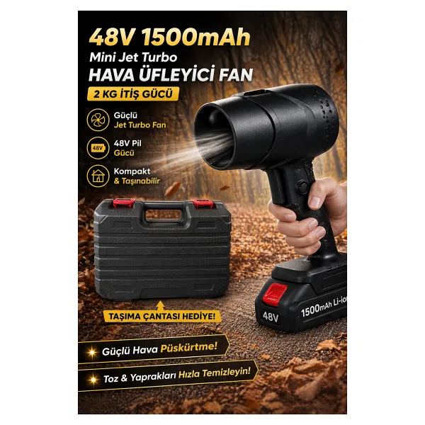 Şarjlı Hava Üfleyici Çok Güçlü Jet Turbo Fan 48V 4000mAh 2KG İtiş Güçlü Taşınabilir Hava Üfleme Makinası