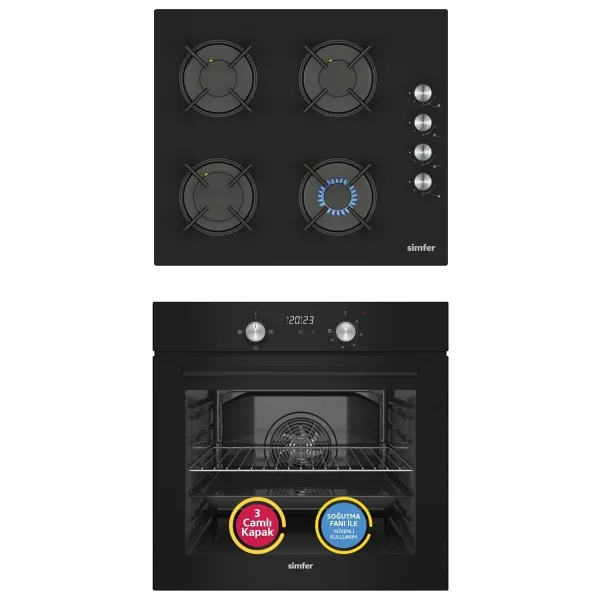 Simfer 4 Fonksiyon Trend Dijital Siyah Power Turbo 2'Li Ankastre Set (8230 Fırın + 3046 Ocak)