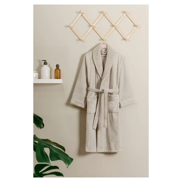 Soley Hermoso %100 Pamuk Ultra Yumuşak Unisex Bornoz - XL - Bej