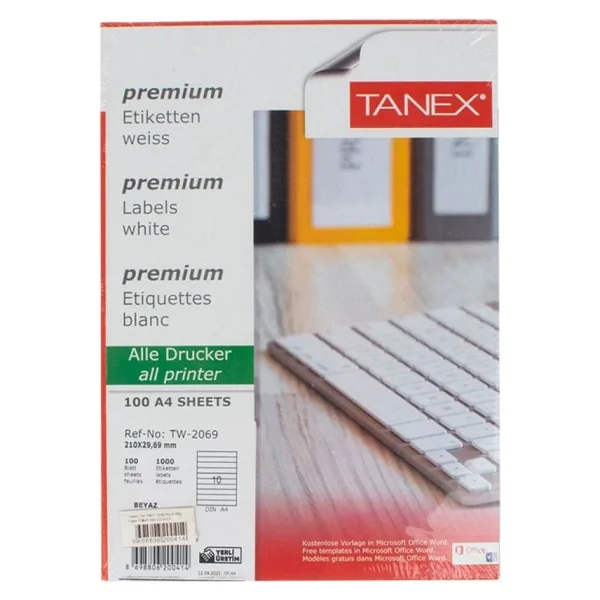 Tanex Tw-2069 Lazer Etiket 210X29 Mm 100 Lü