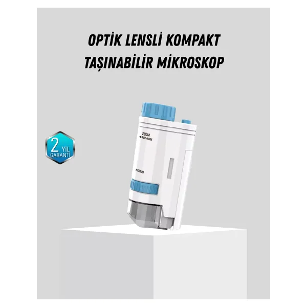 Taşınabilir Mini Mikroskop Led Işıklı 80X-200X Büyütmeli Ve Odak Ayarlı