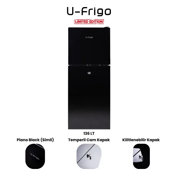 U-frigo 136 Lt 12-24v Marin/karavan Kompresörlü Buzdolabı Temperli Cam Kapak Limited Edition Siyah