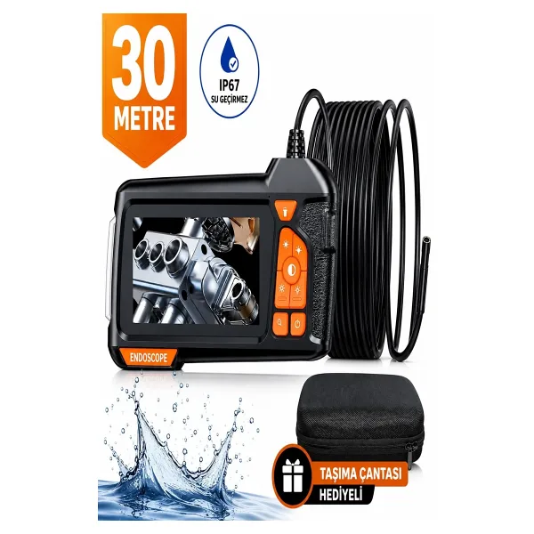 ULTRATEKNO 30 Metre Endoskop Kamera 1080P HD Boru İçi Görüntüleme Kamerası 4.3" IPS Ekranlı IP67 Su Geçirmez Yılan Kamera