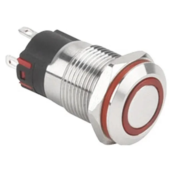 WD12A-P1Z-E 12mm Düz Anahtarlı Işıklı Metal Buton - Kırmızı