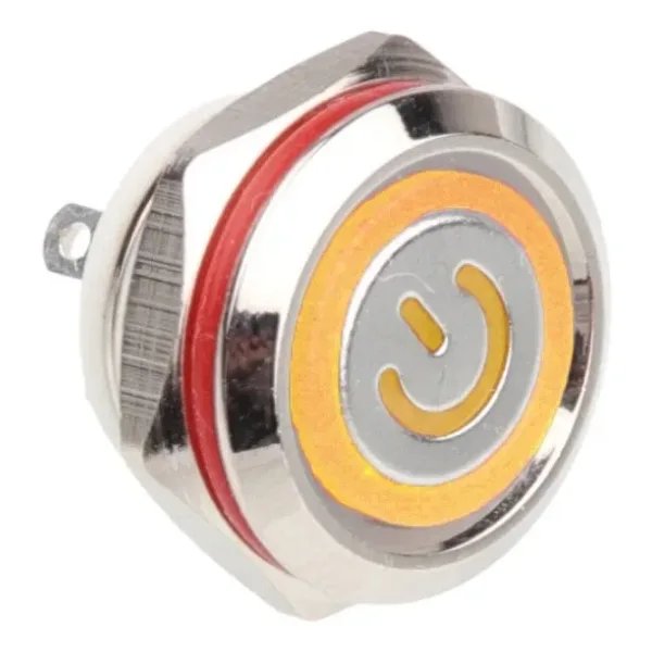 WD12C1-Pin-P1-EC 12mm Düz Yaylı Işıklı Metal Buton - Sarı