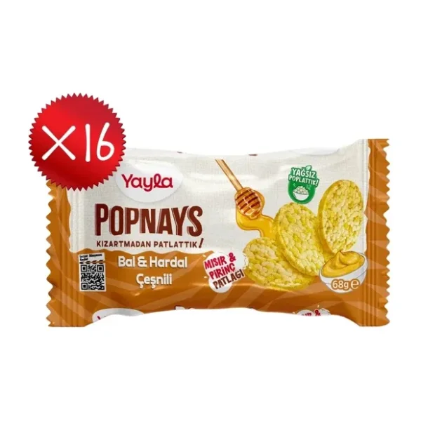 Yayla Popnays Bal ve Hardal Çeşnili Mısır ve Pirinç Patlağı 68 g x16