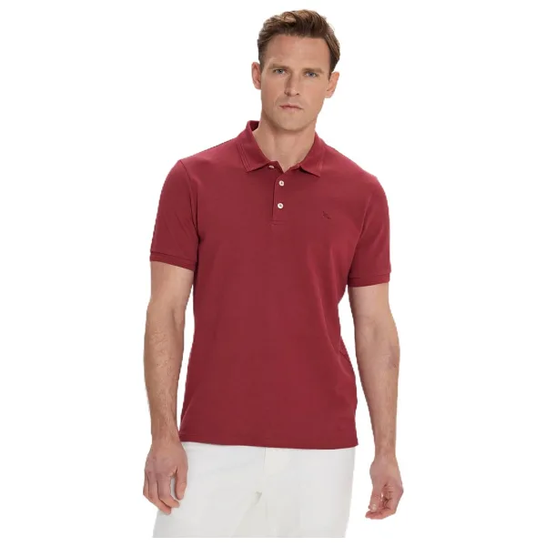 ALTINYILDIZ CLASSICS Erkek Bordo Slim Fit Dar Kesim Polo Yaka%100 Pamuk Kısa Kollu Tişört, Bordo, S