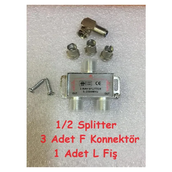 ANKTEK 1/2 Splitter 2 li Uydu Anten Çoklayıcı Dağıtıcı + 3 Adet F Konnektör + 1 Adet L Tipi Konnektör