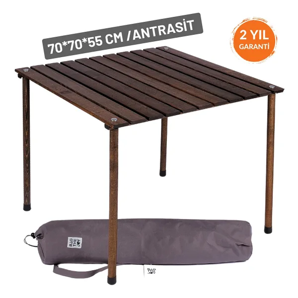 Bag The Joy 70x70 cm Antrasit Ahşap Katlanır Kamp Masası