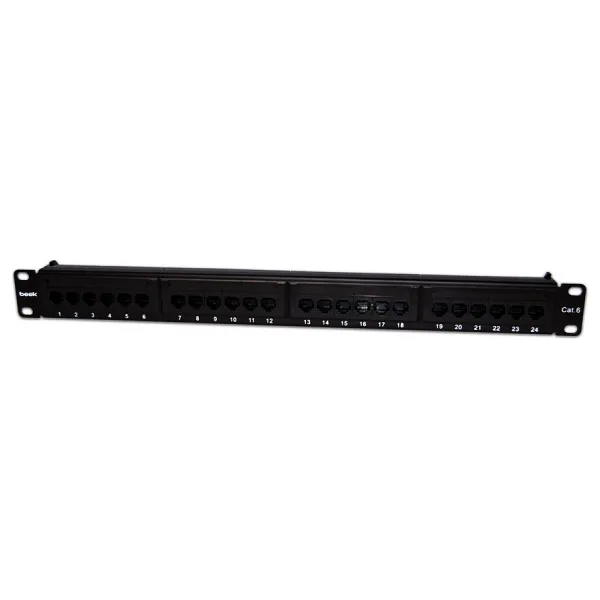 Beek 24 Port Cat6 Utp Patch Panel, 8P8c, Altin Kontak, Lsa, 1U, Zirhsiz/UnshieldedBeek 24 Port Cat6 Utp Patch Panel, 8P8c, Gold Contact,Lsa, 1U, Unshielded, W.cable Holder