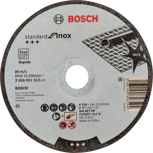 Bosch - 150x1,6 mm Standard Seri Düz Inox (Paslanmaz Çelik) Kesme Diski (Taş) - Rapido
