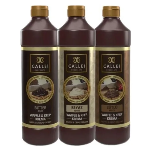 Callei Chocolate Callei 3 lt Waffle Sos Paketi Aromalı Bitter Çikolata Beyaz Çikolata Sütlü Çikolata