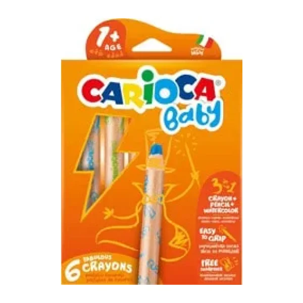 Carioca Baby 3 in 1 Ahşap Gövdeli 6'lı Jumbo Kuru Boya Seti