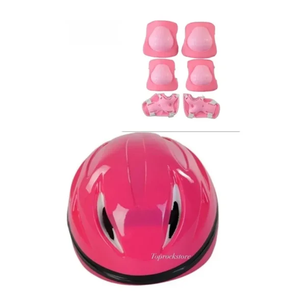 Çocuk Kask Dizlik Dirseklik Koruyucu Set 7 Parça Pembe