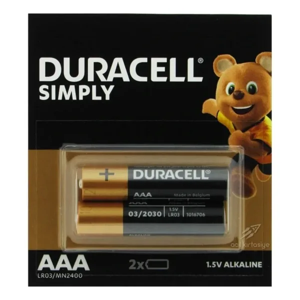 Duracell Simply 1.5V Alkaline AAA İnce Kalem Pil  2'li Paket